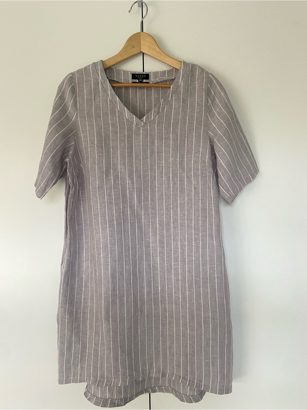 VICCI Germany I Love Linen Striped Sheath Dress EU 38 Taupe White Pockets EUC